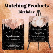 Birthday - balloons - black rose gold