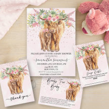 Pink Floral Highland Cow Baby Shower 