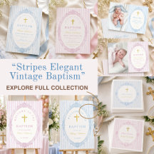Blue & Pink Stripes Elegant Vintage Baptism