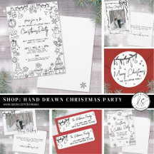 Hand Drawn Black White Whimsical Christmas