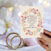 Watercolor Ring of Flowers on Beige Wedding