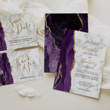 Purple Gold Agate Marble Script Wedding Suite