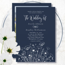 Navy Blue White Wildflower Floral Wedding 