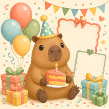 Cute Capybara Birthday Invitations