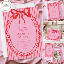 Whimsical Red Pink Watercolor Bow Stripe Wedding