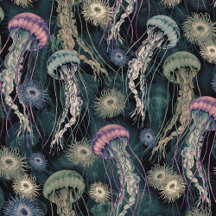 Ethereal Jellyfish and Anemones in Teal and Pink
