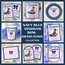 Navy Blue Gingham Bow Graduation Party Collection