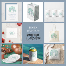 Birthday Party Mint-Green Blue Boho Rainbow