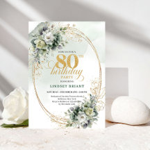 Watercolor Greenery and Gold 80th Birthday 109-80