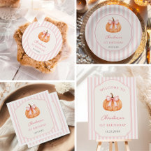 Girl Pumpkin Pink Bows Birthday Party Welcome