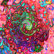 Watercolor Red Groovy Abstract Retro Liquid Swirl
