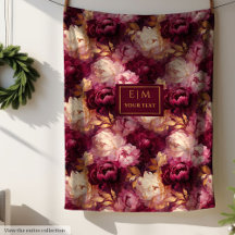 Luxe Blush Burgundy Gold Floral Blankets #118HD