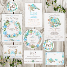 Blue & Green Watercolor Sea Turtle Beach Weddings