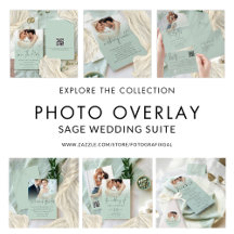 Sage Green Minimalist Photo Overlay Wedding