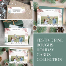 Festive Pine Boughs and Cursive Holiday Message