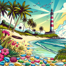 Tropical Beach and Lighthouse Pop Art 