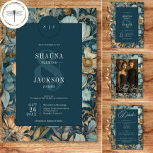 Art Nouveau Teal William Morris Floral Wedding