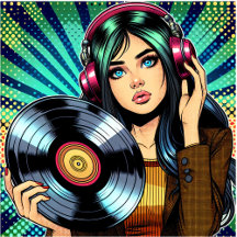 Pop Art style Comic Woman in Headphones