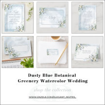 Dusty Blue Botanical Greenery Watercolor Wedding