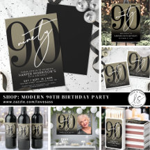 Simple Ninety Elegant Gold 90th Birthday Party