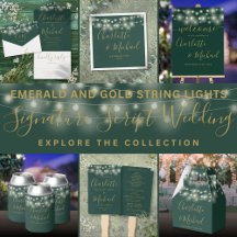 Emerald Green String Lights Gold Script Wedding