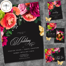 Moody Luxe Floral Vibrant Pink Black Wedding