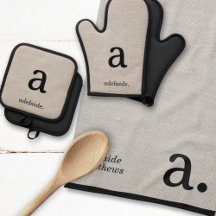 Linen Look Modern Monogram Initial Kitchen Gifts