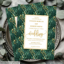 Eucalyptus Greenery Gold Wedding Invitations 198W
