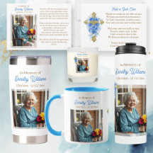 Gold Cross & Blue Floral Memorial Collection