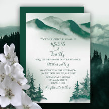 Elegant Green Watercolor Mountain Rustic Wedding