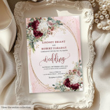 Blush Burgundy White Gold Wedding Invites 207W