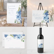 Light Blue Watercolor Floral Wedding Decor Details