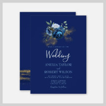 Navy Watercolor Floral with Gold Glitter