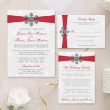 Diamante Snowflake & Red Ribbon Winter Wedding