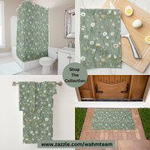 Sage Green White and Yellow Wildflowers Floral 