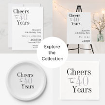Cheers to 40 Years Minimal Silver Black Party