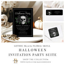 Black Gothic Floral Skull Halloween Party