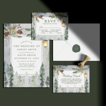 Winter Rustic Pine Trees Botanical Lantern Wedding