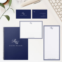 Elegant Blue Monogram Personal Stationery