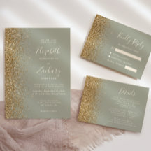 Gold Glitter Edge Sage Green Wedding Suite