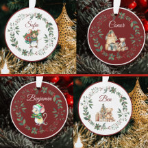 MOUSE AND TEDDY KID'S NAME CHRISTMAS ORNAMENTS
