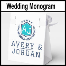 White and blue Monogram favors for your Wedding 