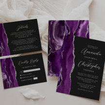 Agate Purple Silver Script Dark Wedding Suite
