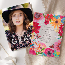 Bright Floral Graduation Party Invitation