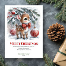 Cute baby fawn Christmas Greeting Cards #73F