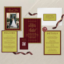 Elegant Chartreuse Burgundy Stripe Formal Wedding