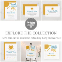 Here comes the son boho retro boy baby shower set