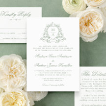 Elegant Sage Green Floral Crest Monogram Wedding