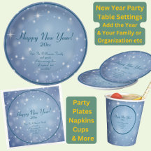 New Year 20xx Blue Stars Set Plates Napkins & More