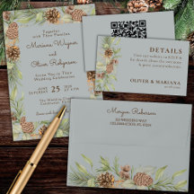Winter Pine Elegant Botanical Gray Wedding